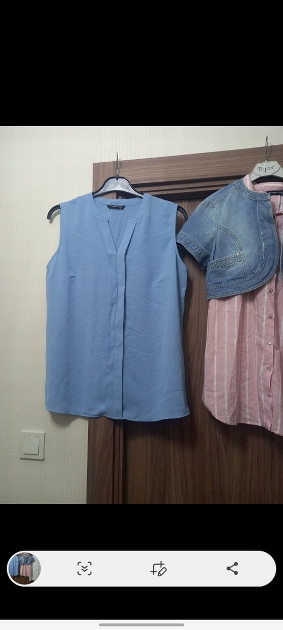 Mavi Denim Düğmeli Straplez Gömlek - Görsel 2