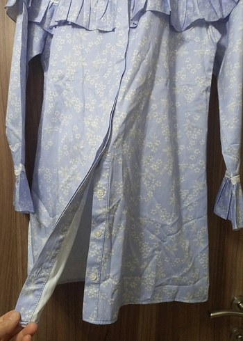 Mavi Fırfırlı Uzun Kollu Kadın Gömlek - Görsel 6