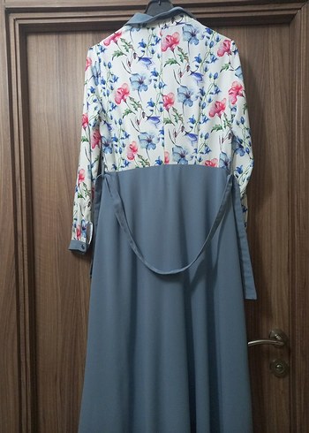 Çiçek Desenli Gri Uzun Kollu Elbise - Görsel 4