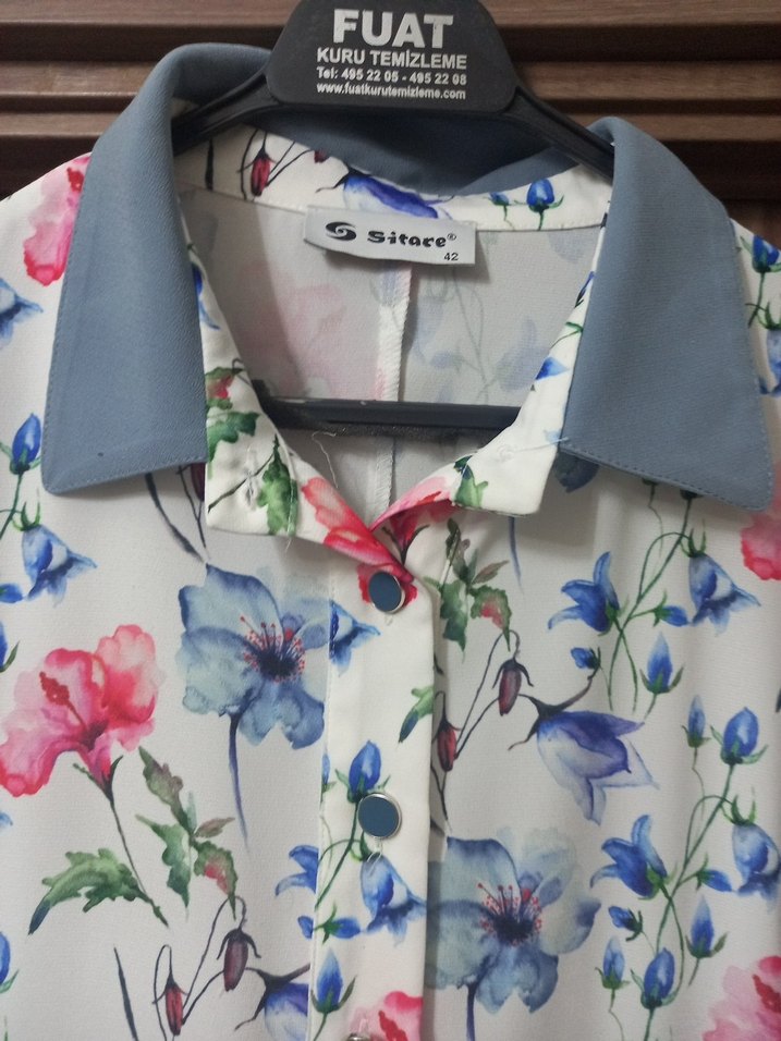 Çiçek Desenli Gri Uzun Kollu Elbise - Görsel 5