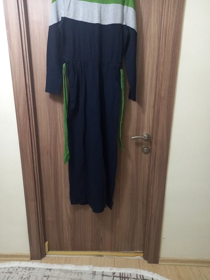 Uzun Kollu Kuşaklı Kadın Elbise ve buliz - Görsel 5