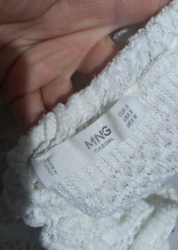 Beyaz Fırfırlı Bohem Kısa Triko Bluz - Görsel 6