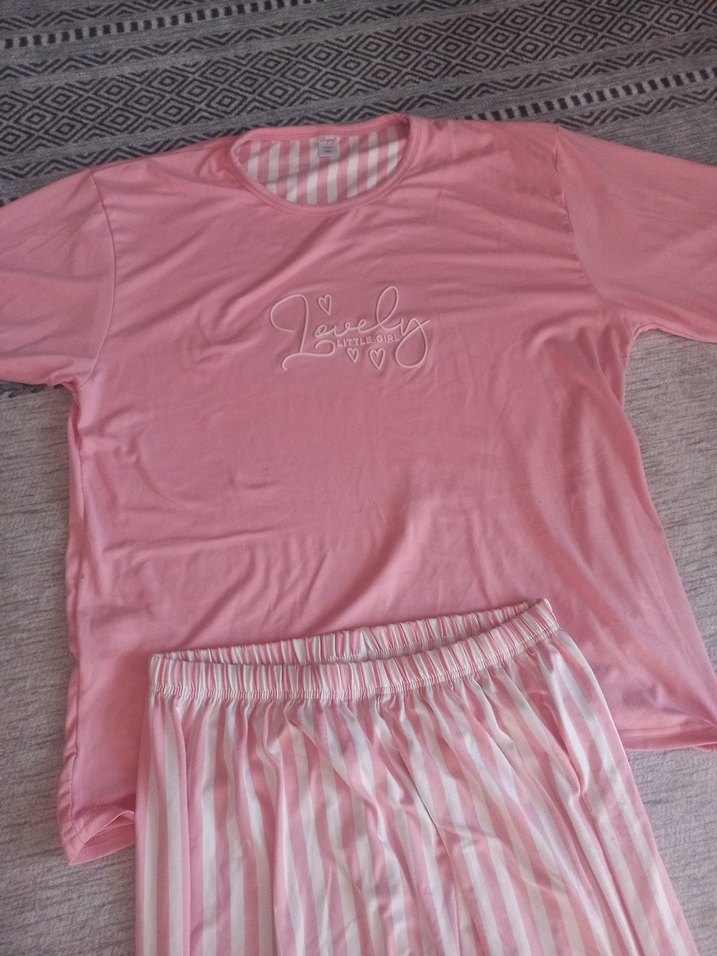 Pembe Kısa Kollu Rahat Pijama Takımı - Görsel 4