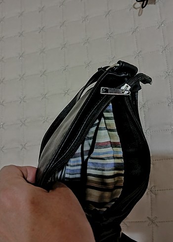 Beden Siyah Deri Kadın Çanta Parçalı Fermuarlı