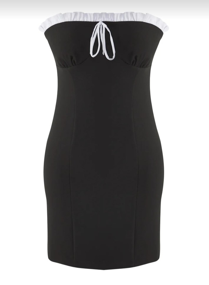 Siyah Straplez Mini Gotik Elbise - Görsel 3