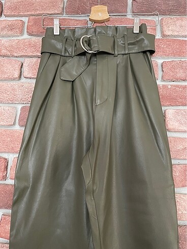 Suni deri yüksel bel pantolon - Görsel 4