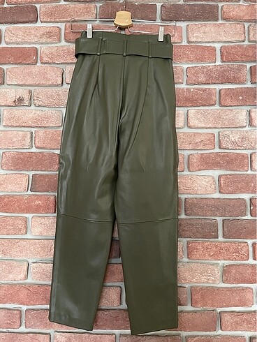 Suni deri yüksel bel pantolon - Görsel 5