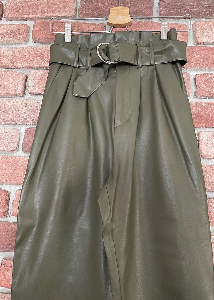 Suni deri yüksel bel pantolon - Görsel 4