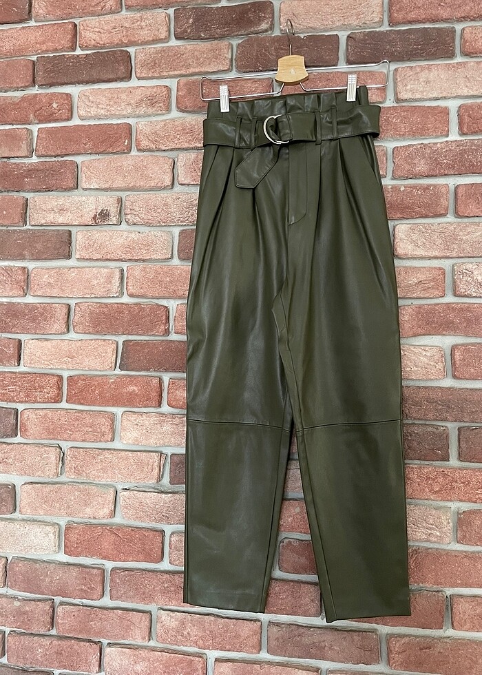 Suni deri yüksel bel pantolon - Görsel 3