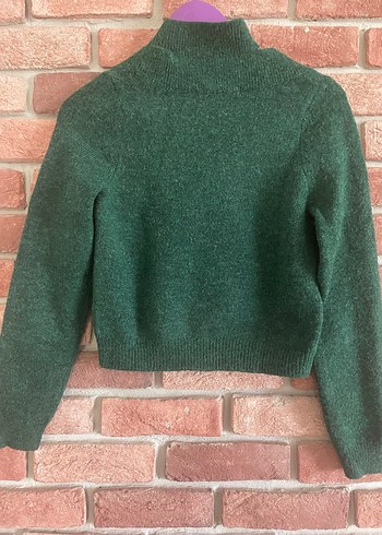 Kadın Koyu Yeşil  Crop Kazak - Görsel 4