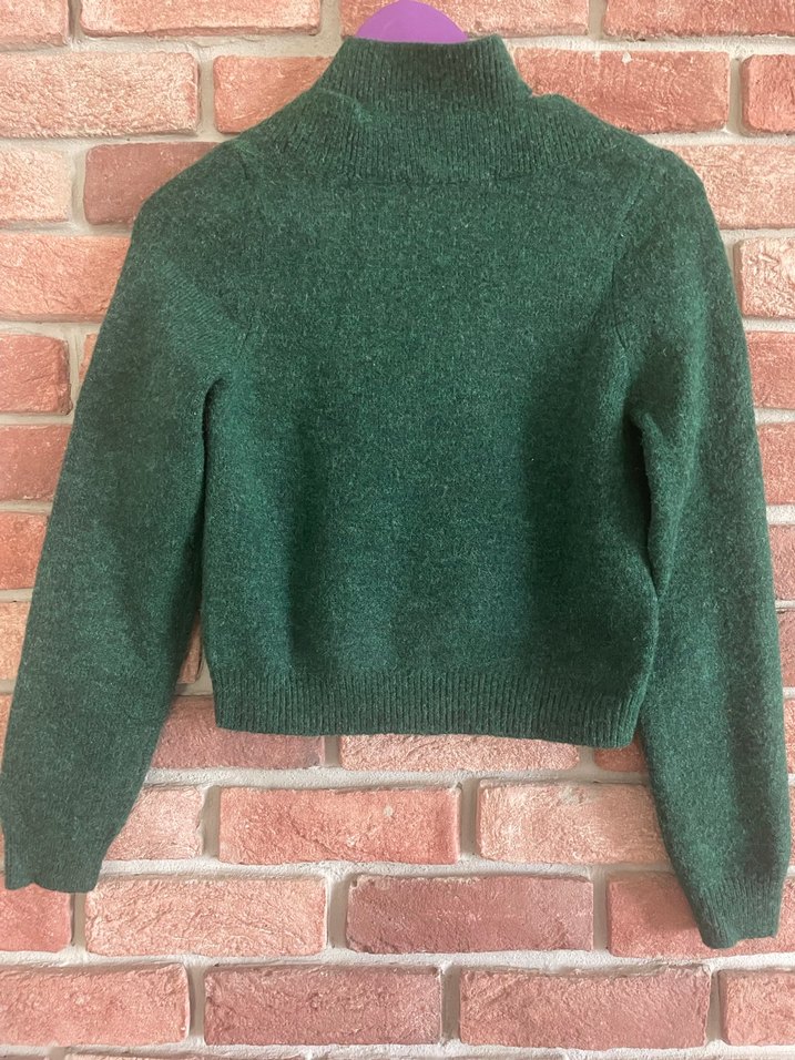 Kadın Koyu Yeşil  Crop Kazak - Görsel 4