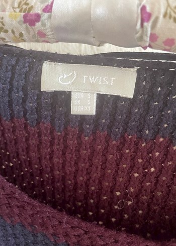 Bordo Lacivert Çizgili Kadın Triko Kazak - Görsel 6