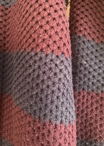 Bordo Lacivert Çizgili Kadın Triko Kazak - Görsel 4