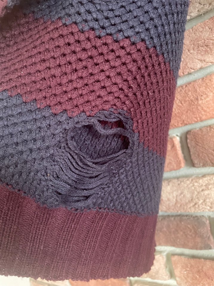 Bordo Lacivert Çizgili Kadın Triko Kazak - Görsel 5