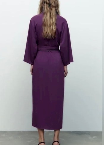 Kadın Mor Uzun Kollu Düğmeli Uzun Elbise - Görsel 2