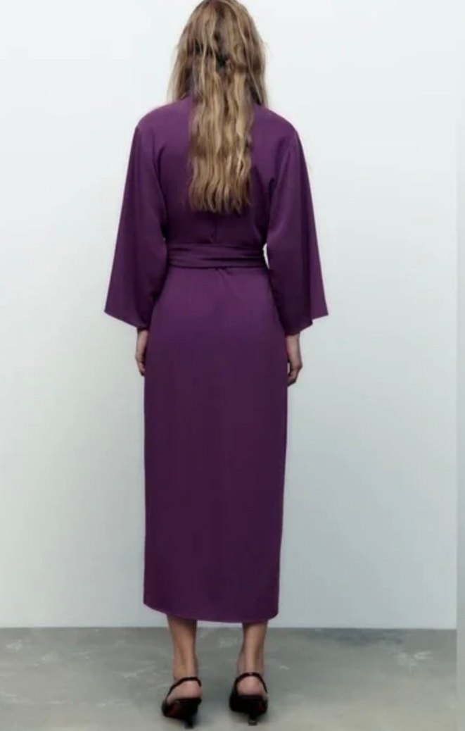 Kadın Mor Uzun Kollu Düğmeli Uzun Elbise - Görsel 2