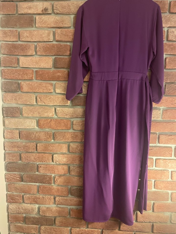 Kadın Mor Uzun Kollu Düğmeli Uzun Elbise - Görsel 5