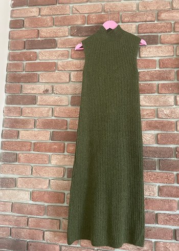 Kemerli Haki Kadın Uzun Elbise - Görsel 2