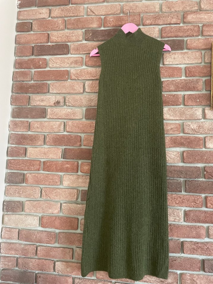 Kemerli Haki Kadın Uzun Elbise - Görsel 2