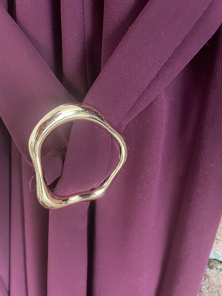 Zara Bordo Kemerli Uzun V Yaka Elbise - Görsel 4