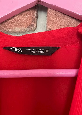 Kırmızı V Yaka Uzun Şifon Elbise - Görsel 4