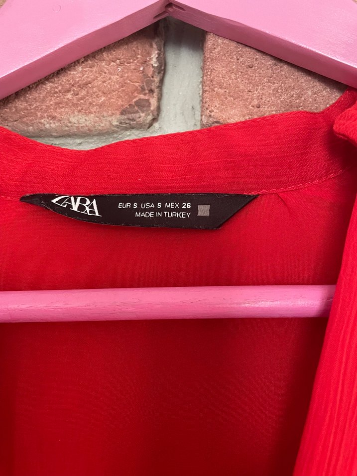 Kırmızı V Yaka Uzun Şifon Elbise - Görsel 4