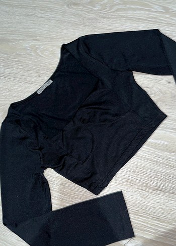 Siyah V Yaka Uzun Kollu Mini Bluz - Görsel 3