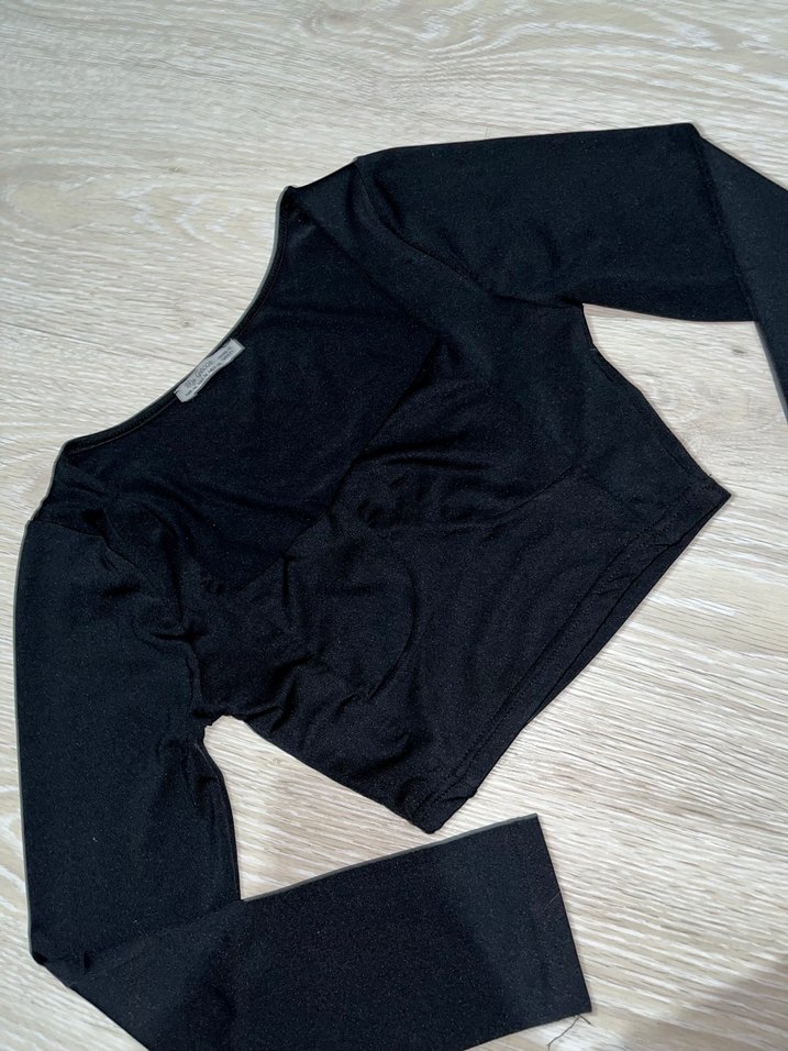 Siyah V Yaka Uzun Kollu Mini Bluz - Görsel 3