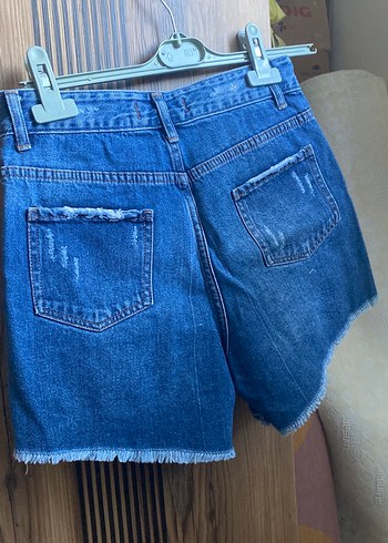 Diğer Düğmeli Koyu Mavi Mini Denim Şort