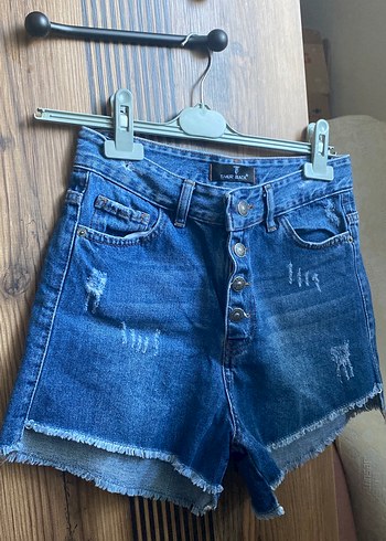 Düğmeli Koyu Mavi Mini Denim Şort