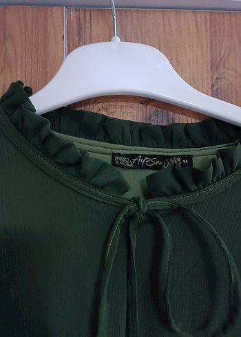 Kadın Haki Uzun Kollu Salaş Elbise - Görsel 6