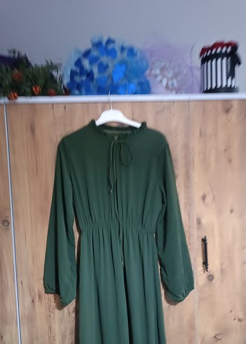 Kadın Haki Uzun Kollu Salaş Elbise - Görsel 5