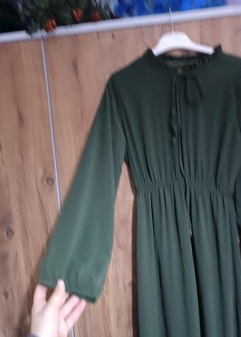 Kadın Haki Uzun Kollu Salaş Elbise - Görsel 3