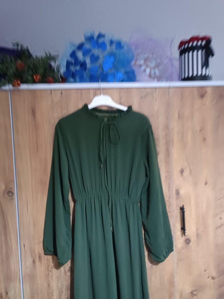 Kadın Haki Uzun Kollu Salaş Elbise - Görsel 5