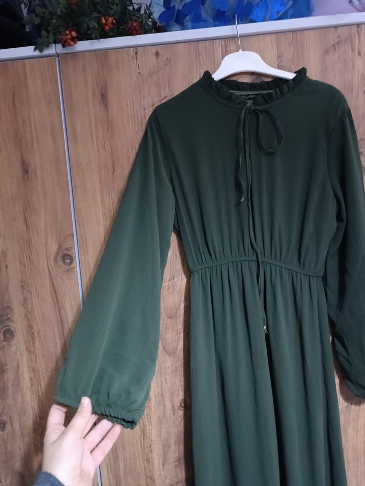 Kadın Haki Uzun Kollu Salaş Elbise - Görsel 2