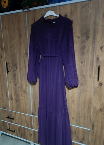 Piliseli Uzun Mor Kadın Elbise - Görsel 5