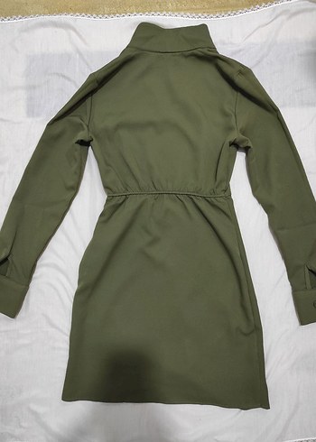 Kadın V Yaka Drapeli Midi Elbise - Görsel 2