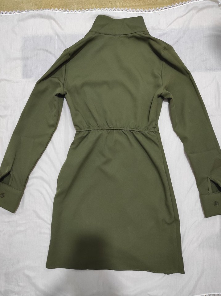 Kadın V Yaka Drapeli Midi Elbise - Görsel 2