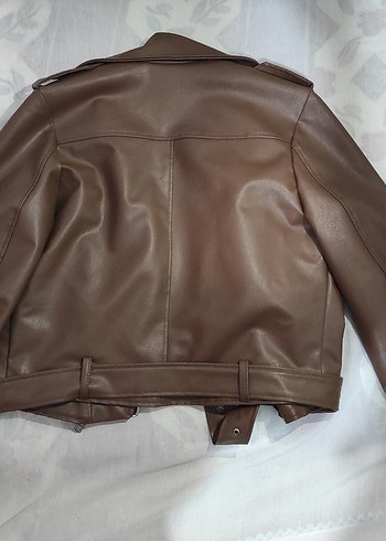 Kahverengi Kadın Deri Biker Ceket - Görsel 2
