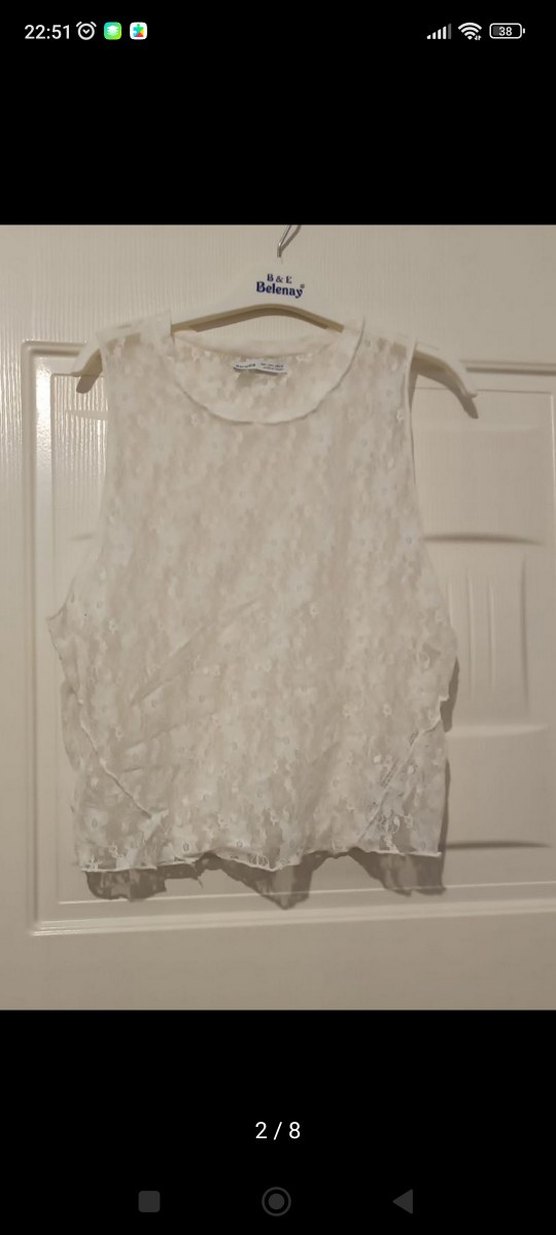 Dantel Detaylı Beyaz Kolsuz Bluz - Görsel 2