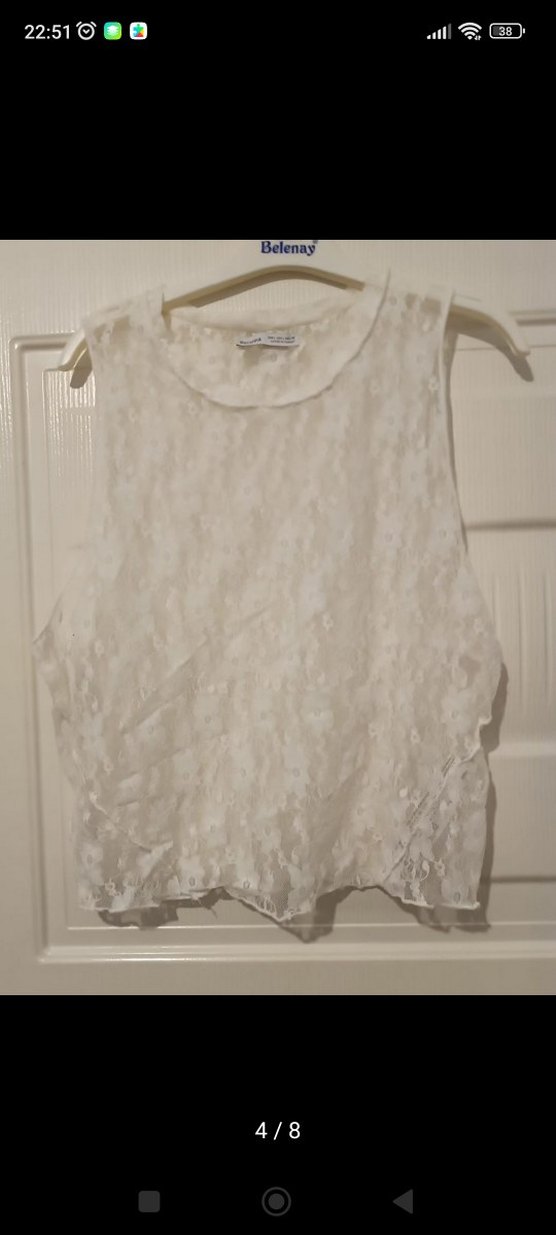 Dantel Detaylı Beyaz Kolsuz Bluz - Görsel 4