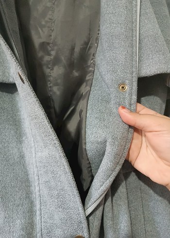 Gri Uzun Düğmeli Kadın Kaban - Görsel 8