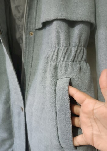 Gri Uzun Düğmeli Kadın Kaban - Görsel 5