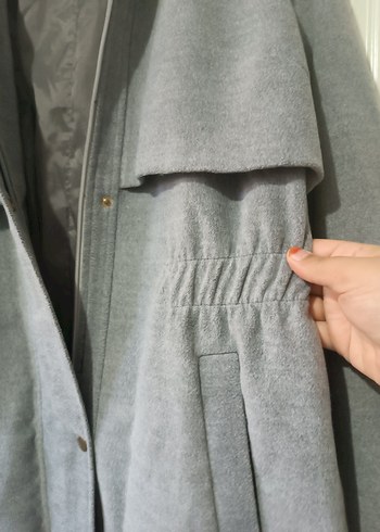 Gri Uzun Düğmeli Kadın Kaban - Görsel 6