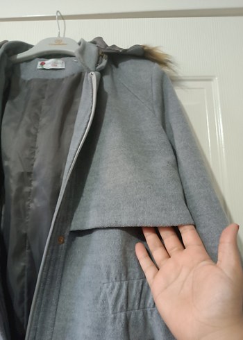 Gri Uzun Düğmeli Kadın Kaban - Görsel 14