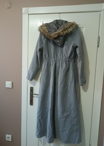 Gri Uzun Düğmeli Kadın Kaban - Görsel 10