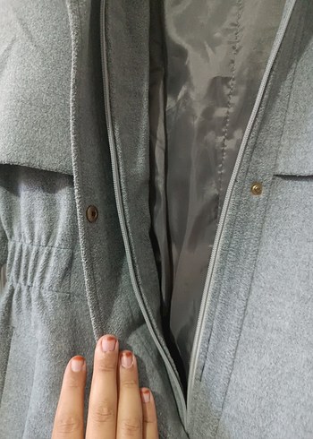 Gri Uzun Düğmeli Kadın Kaban - Görsel 7