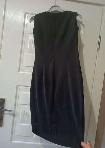 Siyah Drapeli V Yakalı Uzun Kalem Elbise - Görsel 7