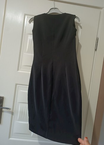 Siyah Drapeli V Yakalı Uzun Kalem Elbise - Görsel 8