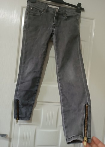 Gri Fermuarlı Kadın Denim Pantolon - Görsel 5